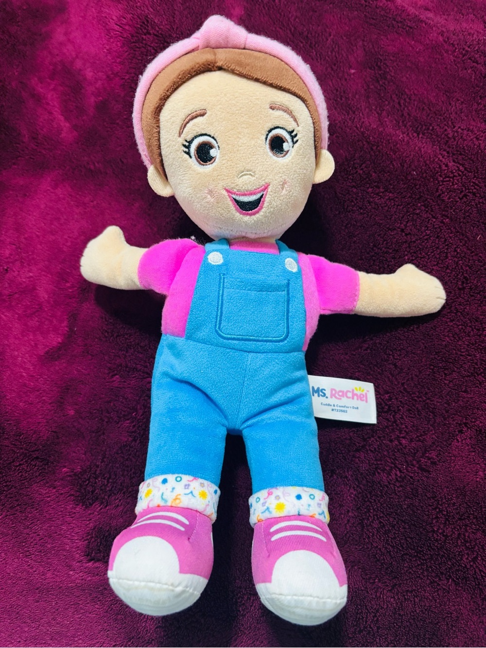 Rachel Plush Doll in Pink & Blue Overalls